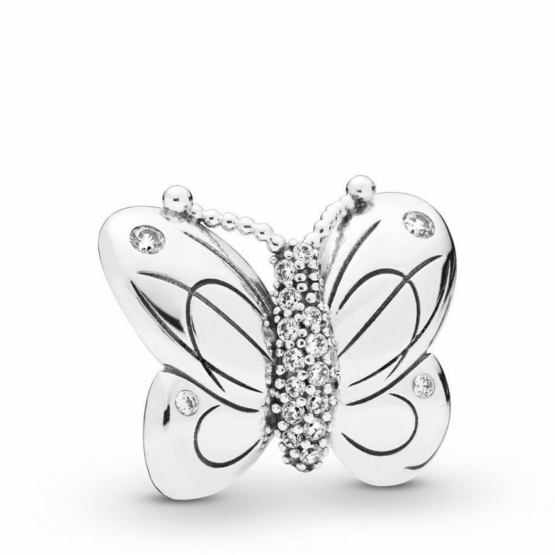 Pandora Decorative Butterfly Charm Ireland - Sterling Silver/Cubic Zirconia - 743159PUC